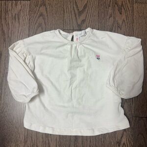 Zara Cream Long Sleeve Top with Small Tulip Embroidery size 12/18